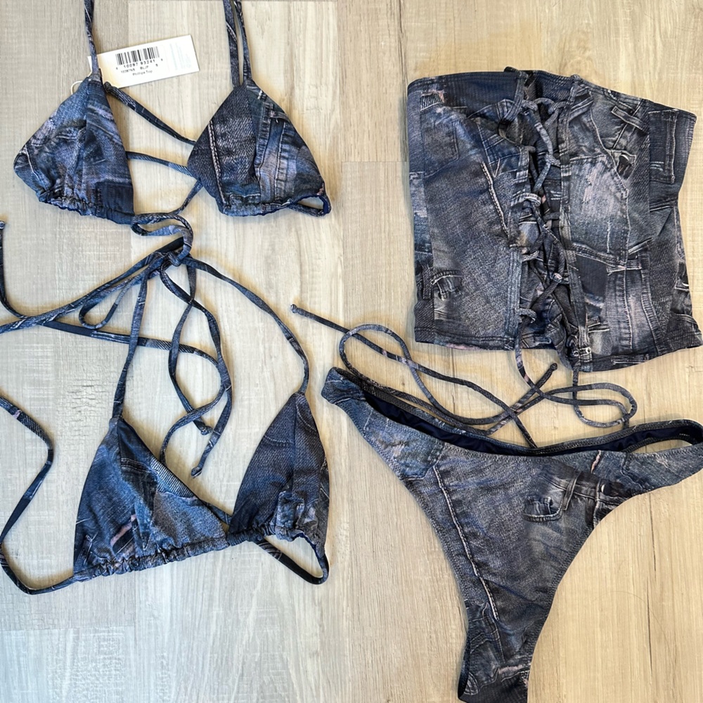 Frankie’s Bikinis Denim Print Swim- READ DESCRIPTION FOR PRICING